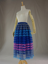 Pink Red Tiered Tulle Skirt Outfit Layered Tulle Midi Skirt Custom Plus Size image 6