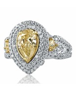 Art Deco Design Pear Cut 2.06ct Natural Faint Yellow Diamond Ring 14k Wh... - $4,157.01