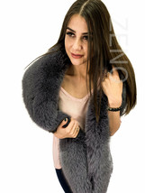 Fox Fur Boa 70' (180cm) Saga Furs Dark Gray Fur Stole Big And Royal Collar Scarf
