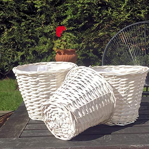 The Hamptons White Wicker Planters, Set of 6, White, Plastic Lined