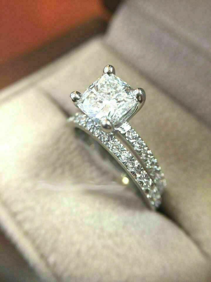 Certified 3.27 Ct Cushion Diamond Engagement Wedding Ring Set 14k White ...