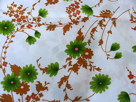 Urasi Print Fukui Japan Polyester Green Brown Floral Fabric - $35.00