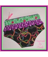 Neon Hearts Bikini Panties Large Cosmetic Bag Purple Lime Pink Roses Pol... - $16.00