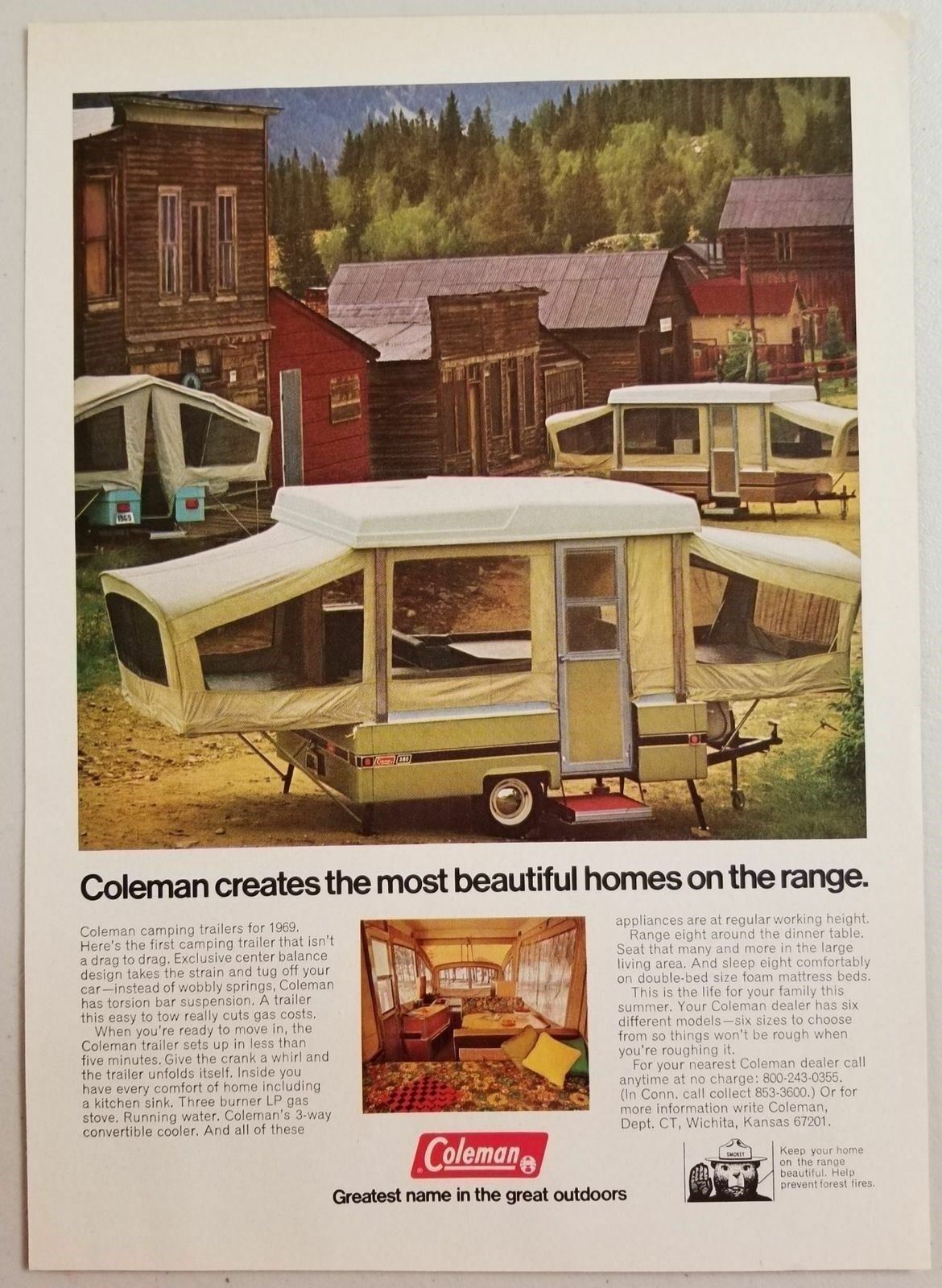 1969 Print Ad Coleman PopUp Tent Campers Old Western Town Wichita,KS