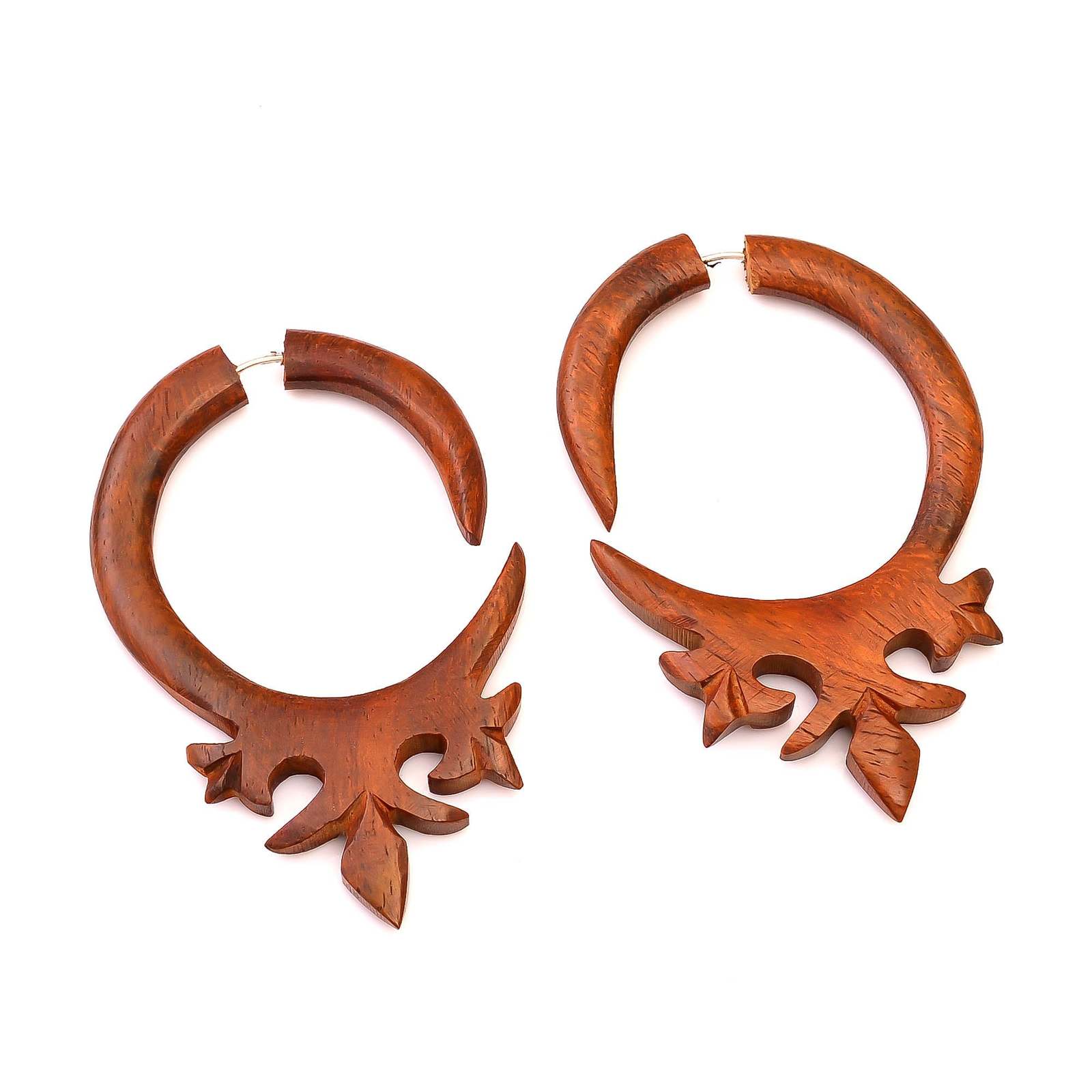 Fantastic Wood Carved African Tribal Huggie Wooden Earrings 2.8" AB