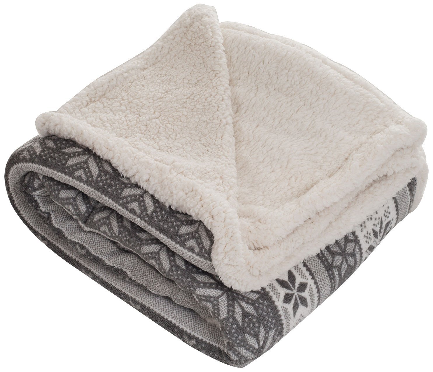 Lavish Home Throw Blanket, Fleece/Sherpa, Silver Stars - Afghans ...