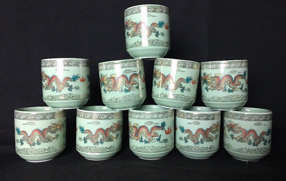 Vintage Chinese Handpainted Blue /& White Dragon Handle Porcelain Small Mug