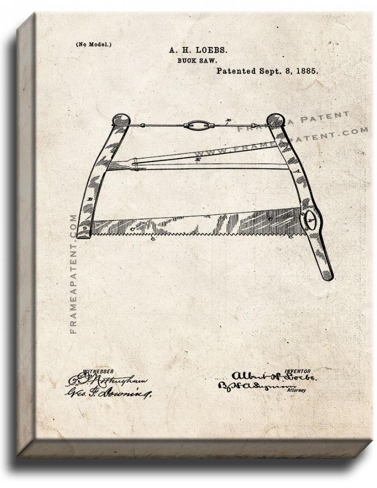 Buck Saw Patent Print Old Look on Canvas