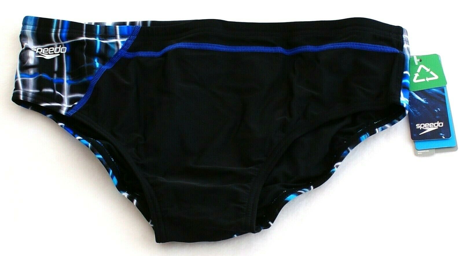 Speedo Powerflex Eco Black & Blue Laser Sticks Brief Swimsuit Men's NWT ...