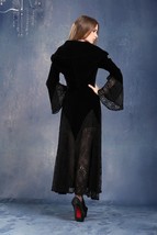 Black Velvet Hooded Elf Cloak Lace Panel Long Goth Jacket Spring Fall Co... - $90.17