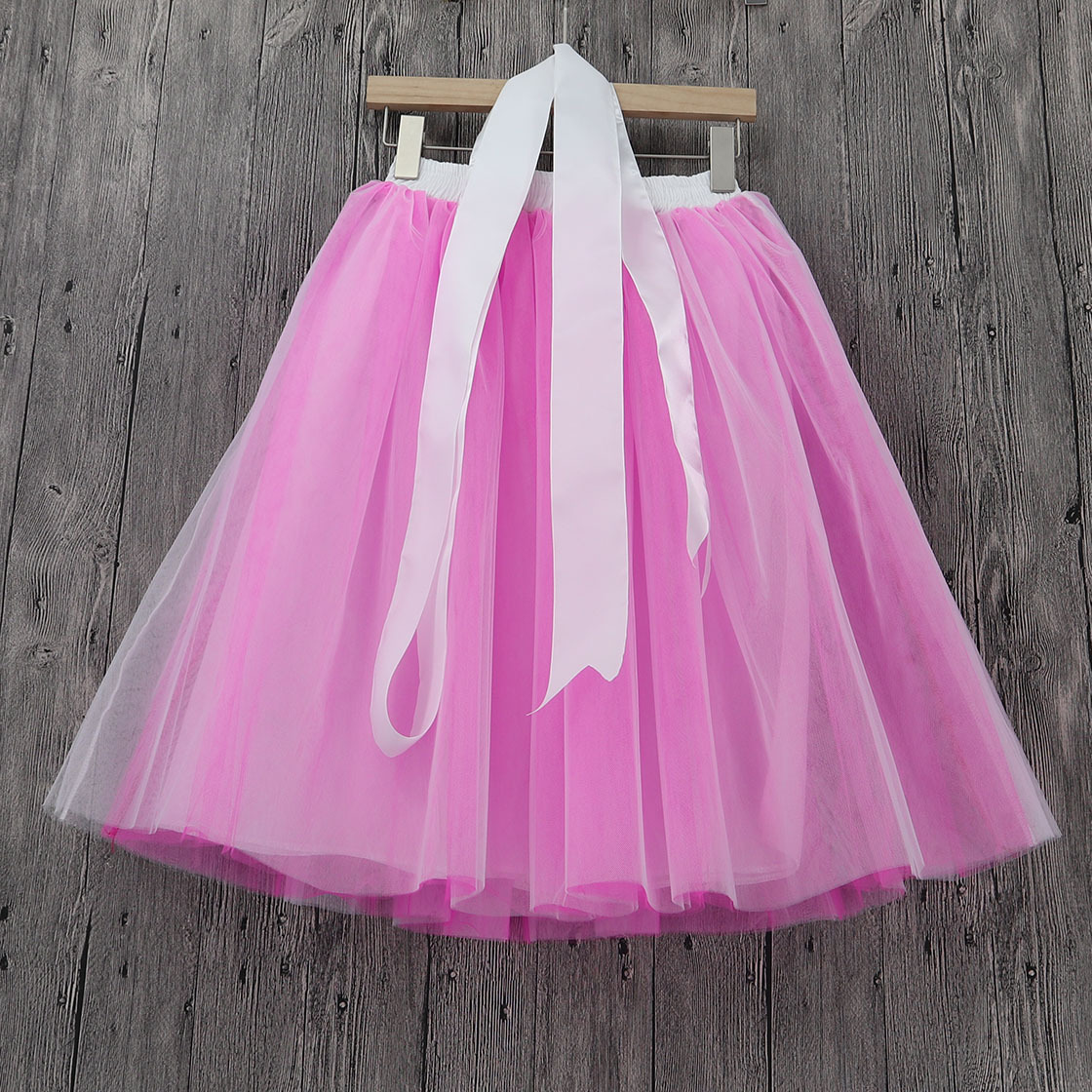 White Pink Tutu Tulle Skirt Puffy 4 Layered Party Circle Tulle Skirt ...