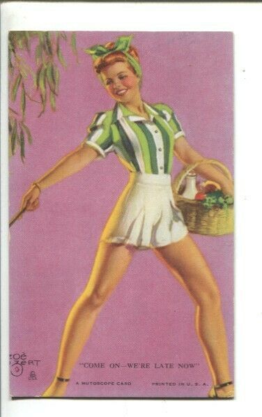 Cone On Were Late Now Zoë Mozert Mutoscope Pin Up Arcade Card Contemporary 1970 Now 