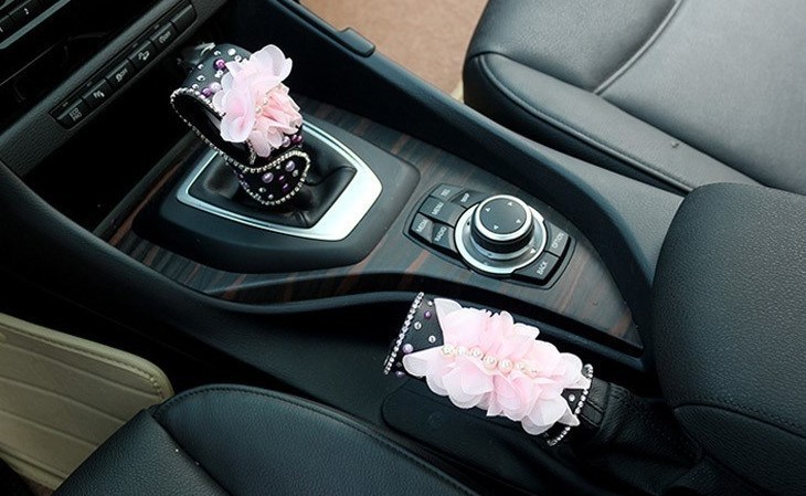 Follicomfy Car Handbrake Cover with Camellia Flowers Auto Interior Accessories Decor,Rose Red Flower