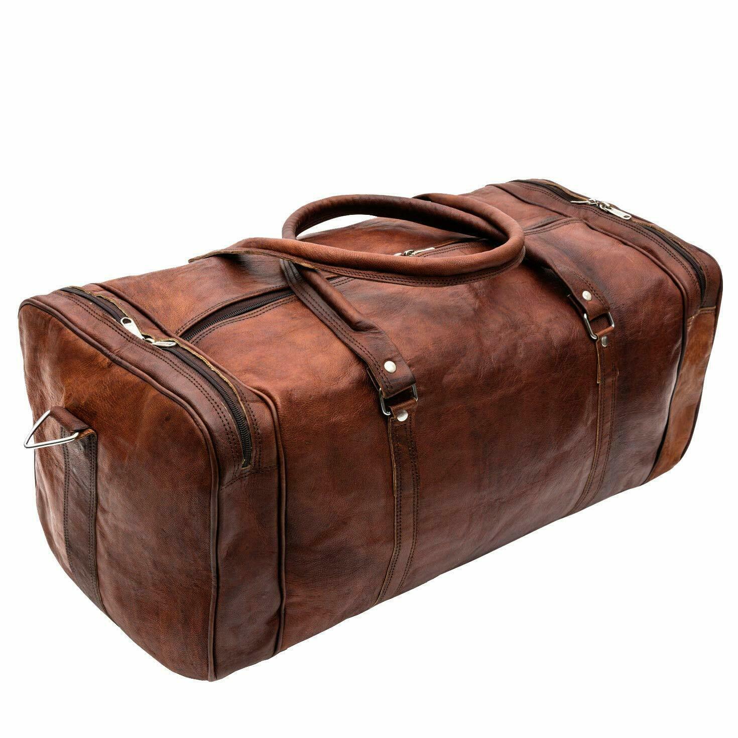 Travel Duffel Overnight Bag Barrel Weekend Leather Bag For Men Brown ...