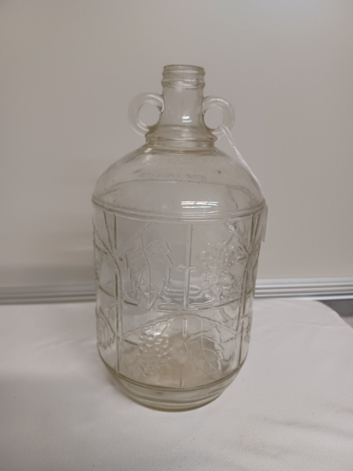 VTG One Gallon Two Finger Glass Jug Bottle Embossed Grapes Moonshine