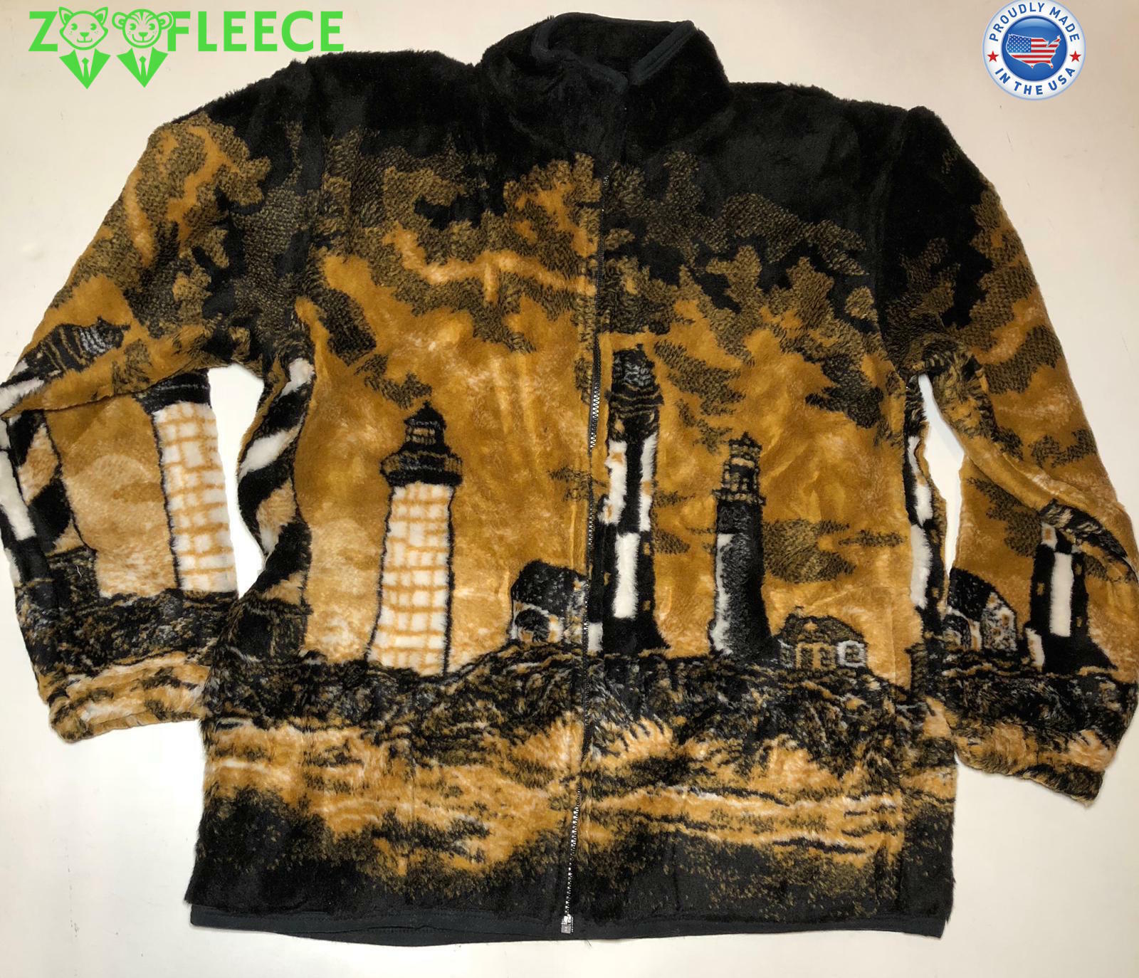 ZooFleece Berber Fleece Jacket Lighthouse Coat Sweater Ocean Sea Orange S-L