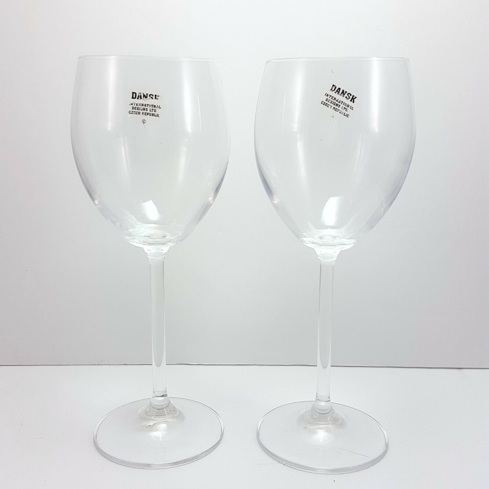 Dansk All Purpose Wine Glasses Set of 2 Clear Crystal 12 oz Plain Stem