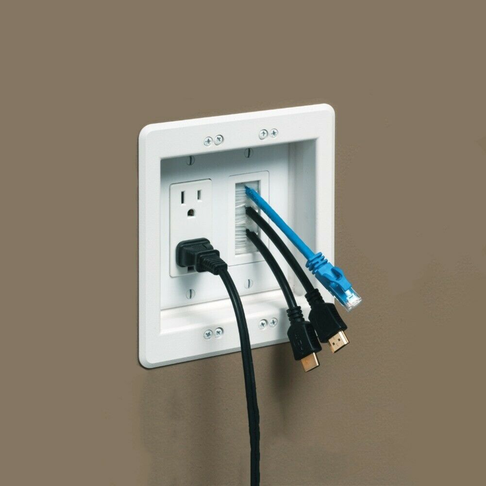 Arlington Recessed TV Box Wall Plate 2Gang Low Voltage & Power Kit Mount White Electrical