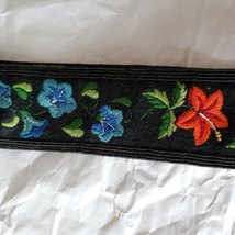 Swiss Embroidered Folk Belt, Flowers Black, 50s, Max Hurni, Mid Century, Boho image 5