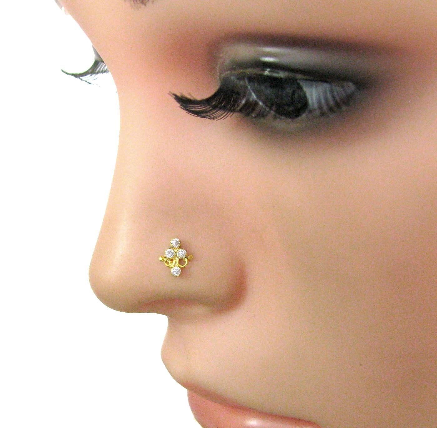 Big Nose stud Floral Multicolored CZ Indian nose ring Push Pin