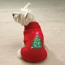 Casual Canine Twinkling Star Holiday Sweater Red w/Christmas Tree Blinking Light - $14.99
