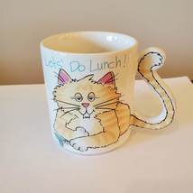 Cat Mug with Tail Handle, Let's Do Lunch, 1980s, Orange Cat Coffee Mug image 1