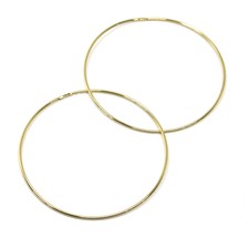 18K YELLOW GOLD ROUND CIRCLE HOOP EARRINGS DIAMETER 40 MM x 1 MM, MADE IN ITALY image 1