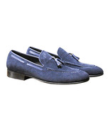 Handmade Blue Suede Tassel Style Slip Ons Loafer Shoes - $149.99