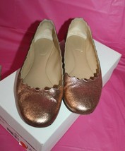 Chloe Pink Gold Ballerina Shoes Scalloped Ballet Flats IA012 Size 36.5 Women's 6 - $242.54