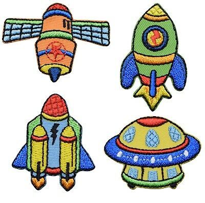Space Applique Patch Set - Rock, Spaceship, UFO, Satellite (4-Pack, Iron on)