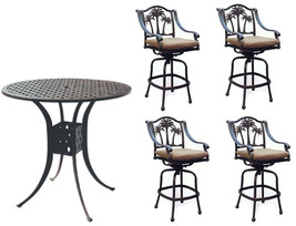 Patio bar set with Palm tree swivel chairs 5pc cast aluminum Nassau furniture image 1