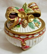 Fitz &amp; Floyd Christmas Holiday Covered Candy Trinket Bowl Dish Gold Red ... - $34.99