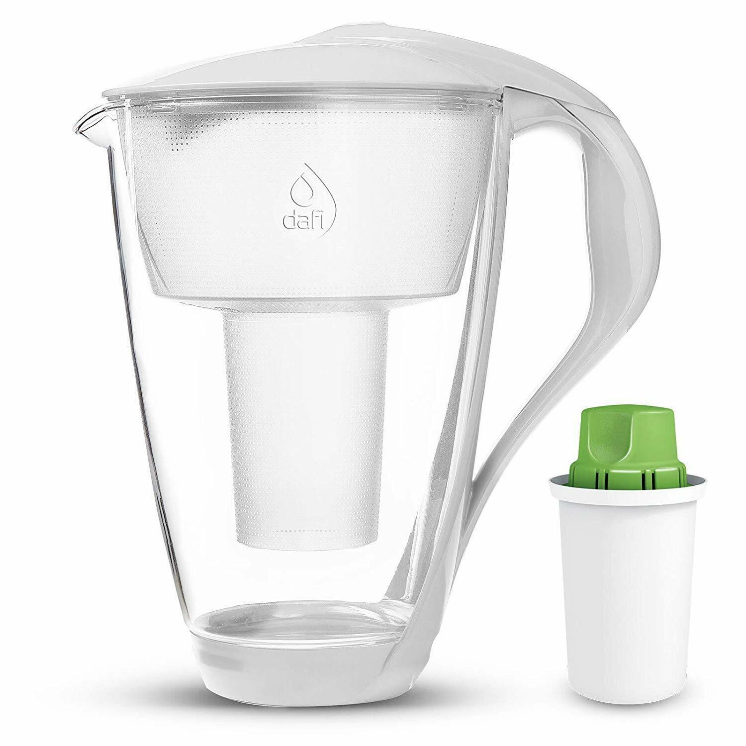 Dafi Crystal Glass LED Alkaline Filtering Water Pitcher 8 Cup White + Filter