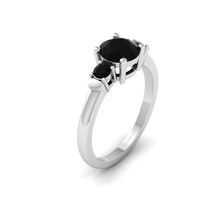 Solid 10k White Gold 3 Stone Wedding Ring For Womens Black Diamond Promise Ring - $759.99