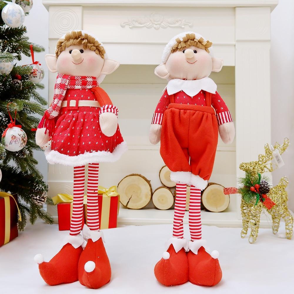 60cm Christmas Red Elf Doll Long Legs Standing Plush Toy Figures Xmas Decoration