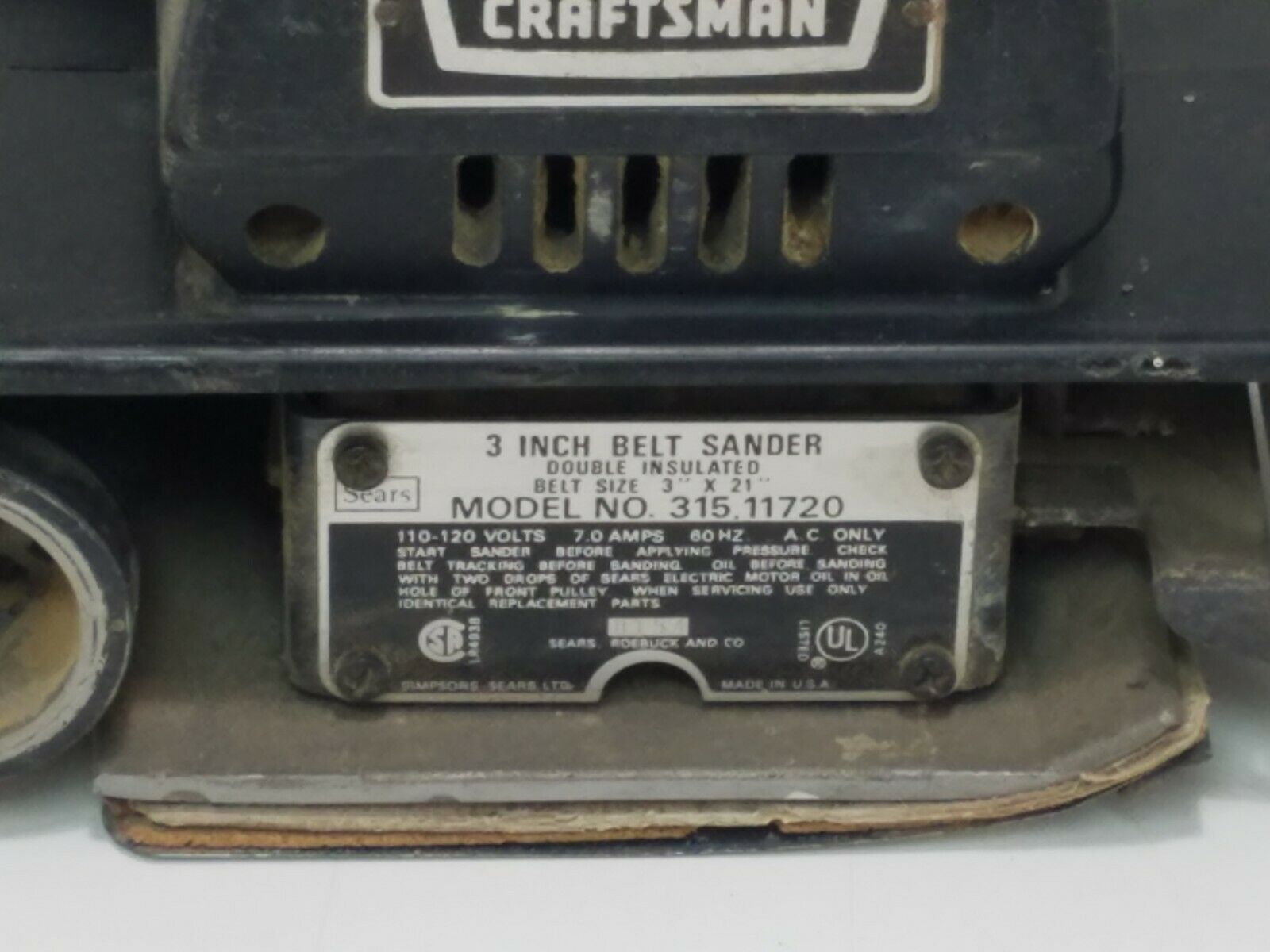 Craftsman Sears 3 Inch Belt Sander Model No. 315.11720 Double