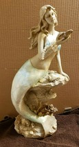 Mermaid Sculpture Figurine 18&quot; Mother of Pearl Tail Sitting on Seashell ... - $59.40