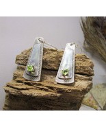 Silver earrings, green peridot, green semi precious stone. Handmade. - $112.00
