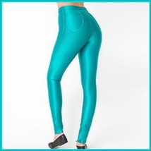 High Waist Aqua Satin Metallic  Neon Zip Up Skin Tight Legging Pencil Pants image 2