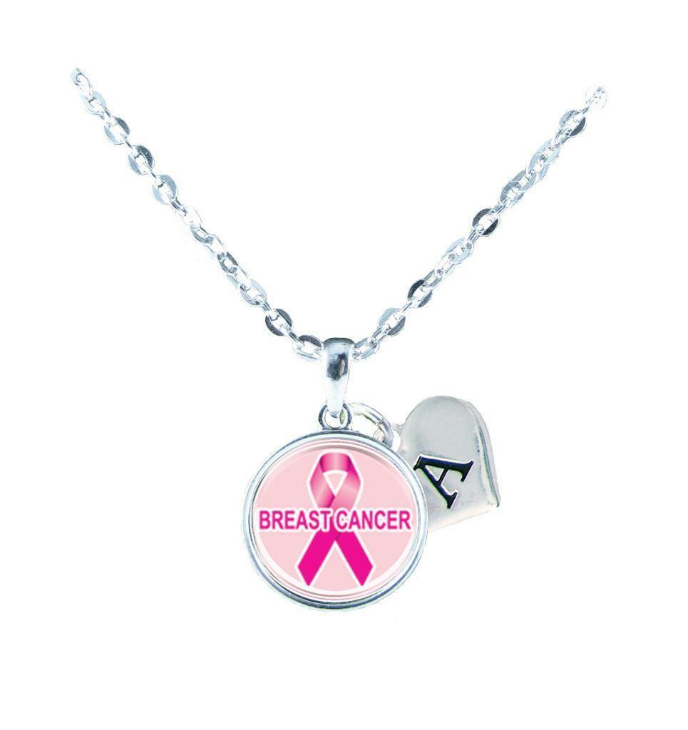 Custom Breast Cancer Awareness Pink Ribbon Necklace Jewelry Initial Family Charm