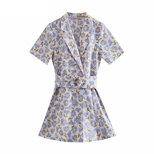 Short Sleeve Floral Print Buckle Sashes Playsuits Office Lady Shorts Siamese Chi