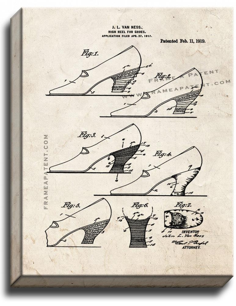 High Heel Shoe Patent Print Old Look on Canvas