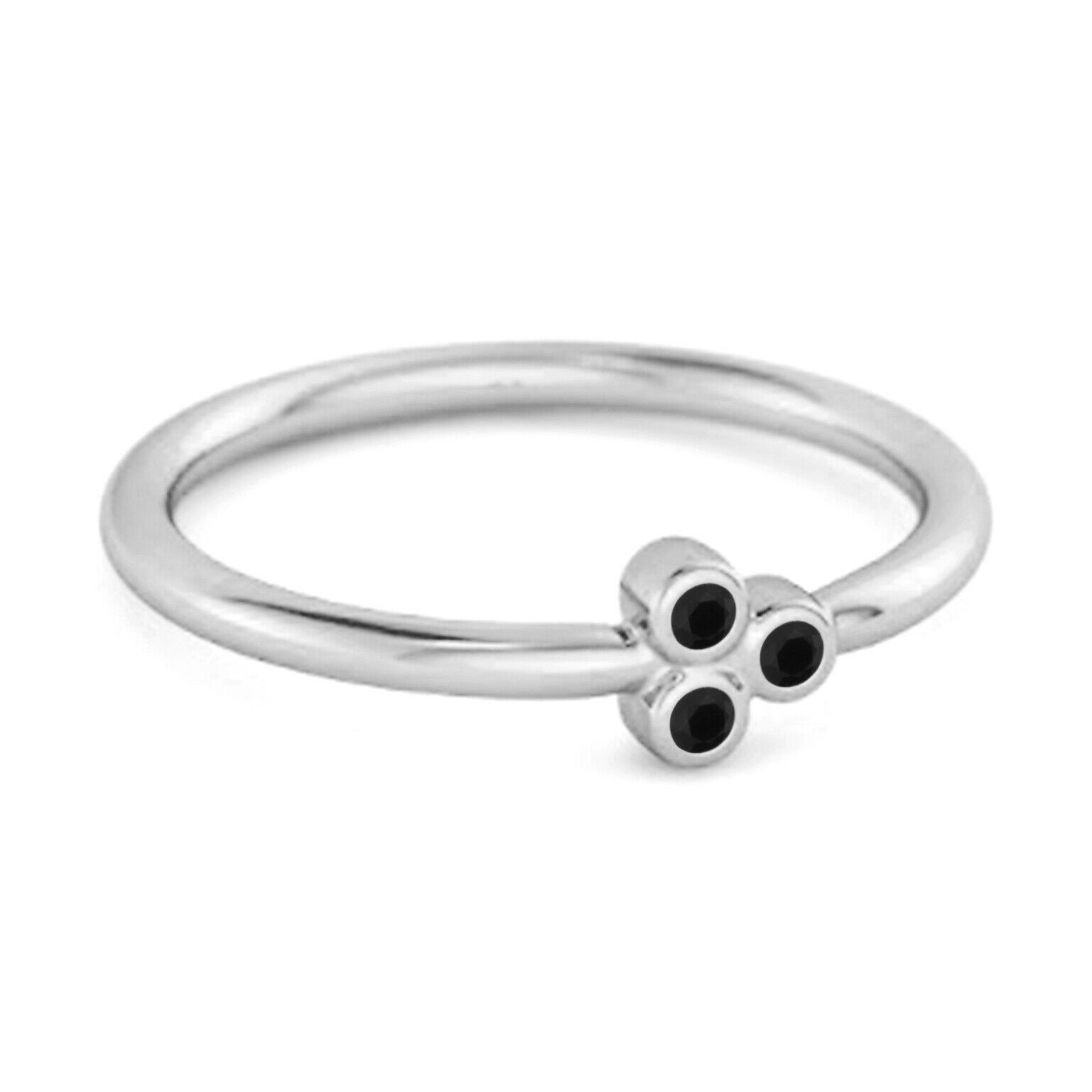 Dainty 0.20 Cts Black Spinel 9k White Gold Tiny Ring Gift For Her