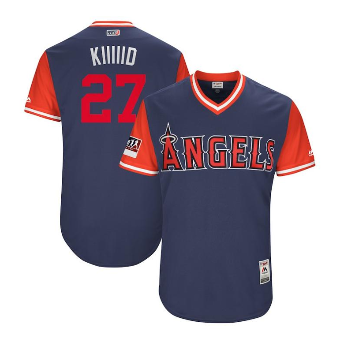 Los Angeles Angels Jersey 27 Mike Trout "Kiiiiid" Jersey Navy Players
