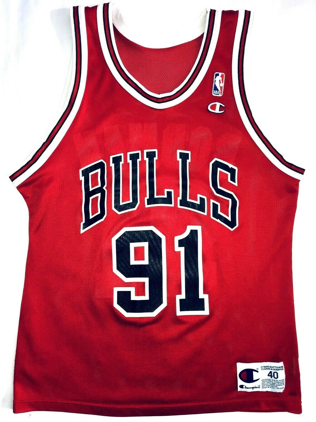 Dennis Rodman Chicago Bulls #91 Red NBA Basketball Jersey Mens 40 ...