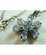 Sterling Silver 925 Crystal Flower Daisy Pendant &amp; silver tone chain Nec... - $24.75