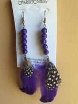 Feather Earring With Bea Ds Purple Free Shipping - $7.99