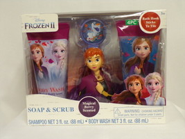 NEW SEALED Frozen II 4 pc Bath Set Soap &amp; Scrub Shampoo, Body Wash &amp; Bat... - $12.86