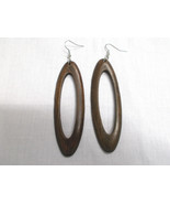 NEW ELEMENT DARK BROWN COLOR STAINED WOOD DANGLING LONG OVAL HOOP STYLE ... - $7.99