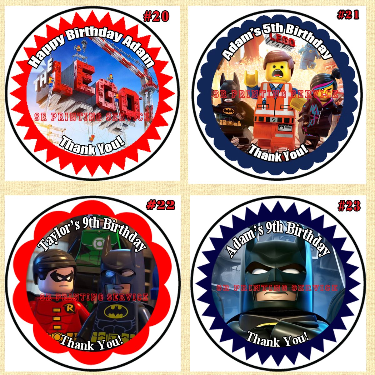 Lego The Movie Birthday Stickers 1 Sheet Round Personalized Custom Made